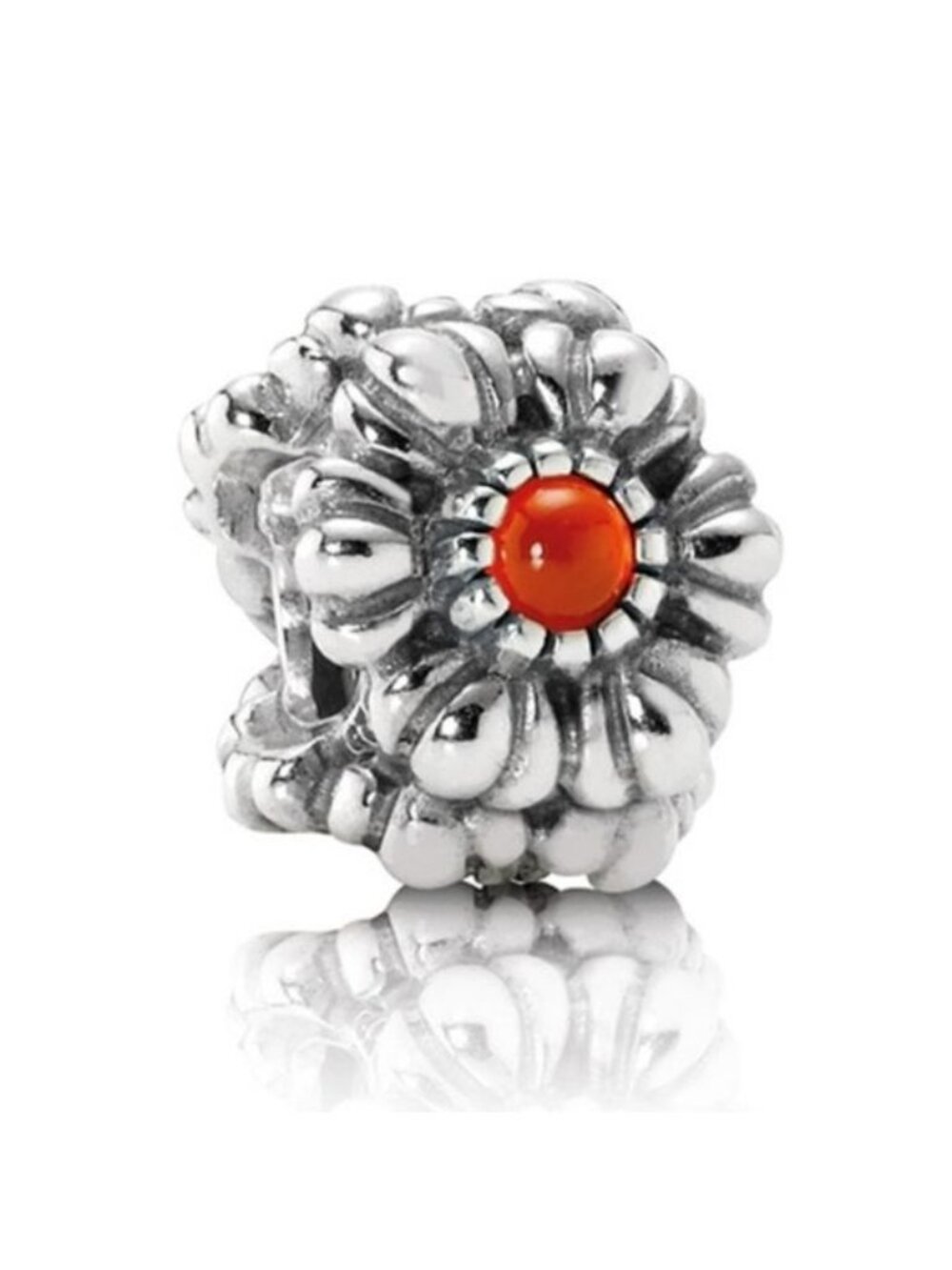 Pandora Retired Sterling Silver July Birthday Blooms Bead w/ Carnelian - 790580C
